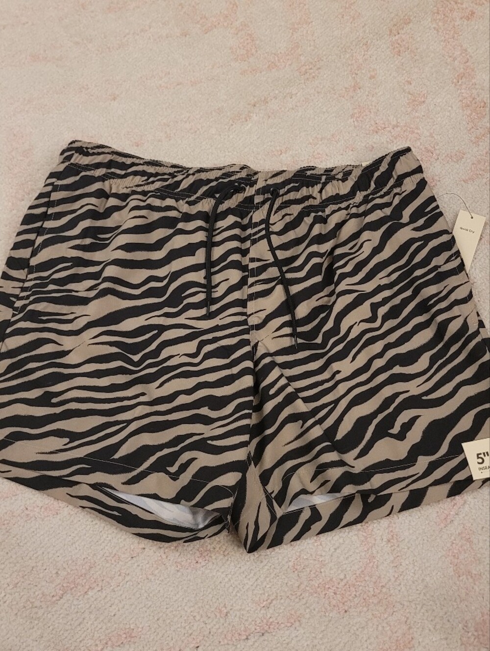 Zebra Print Drawstring Swimig Shorts - Black & Tan